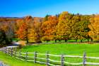 USA-New England-Vermont countryside with curved gravel road fence in Autumn Art Print